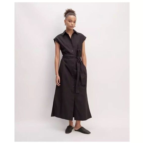 $118 Everlane Everlane The Supima Cotton Short-Sleeve Shirt Dress Pockets Black - Picture 1 of 8